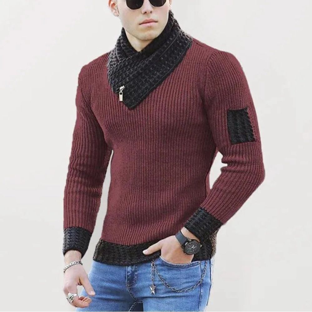 Men's Burgundy Sweater with Black Accents